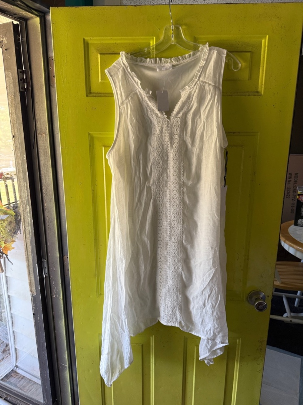 Sleeveless White Asymmetrical Lace-Trim Dress
